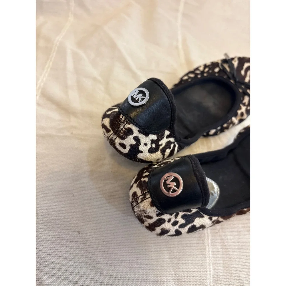 Michael Kors Fulton Leopard Print Calf Hair Ballet Flats Brown White Size 10M